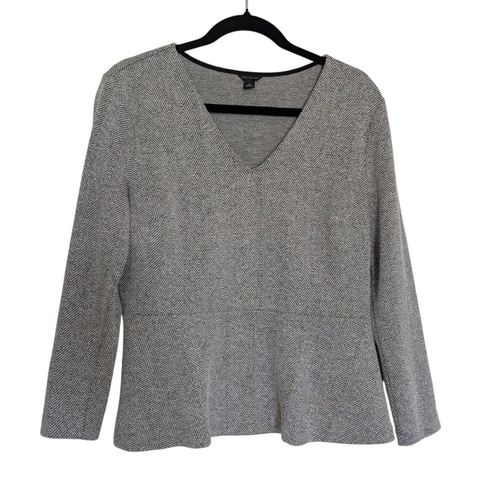 ANN TAYLOR Grey V-Neck Flared Hem Sweater Women's Size M